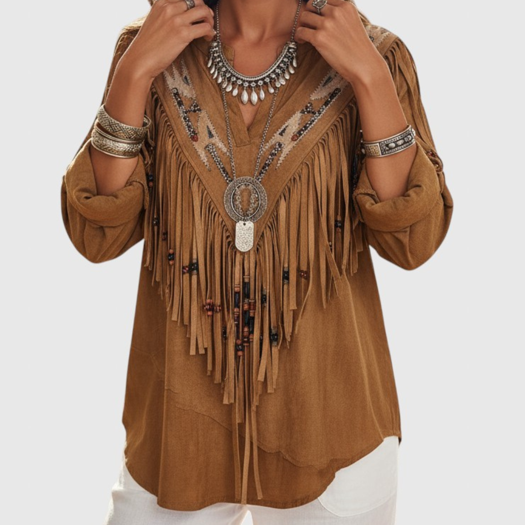 THALVINA – VINTAGEBLUS MED ETNISKT MÖNSTER