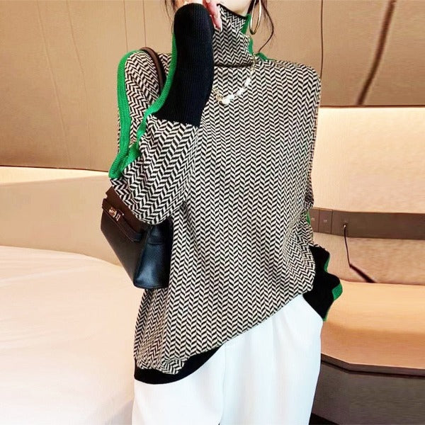 MAEVINA - RULLEKRAVESWEATSHIRT MED MARKANTE KONTRASTSTRIBER