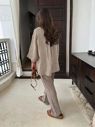 Women's Casual Linen Pocket Shirt & Pants Set