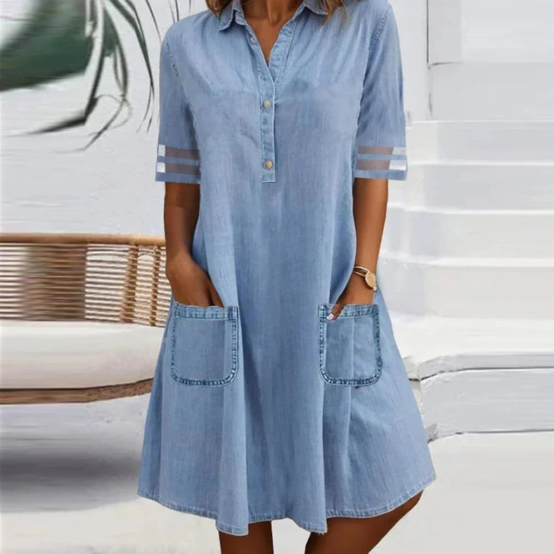 LYNORA - DENIM MINI KJOLE MED LOMMER