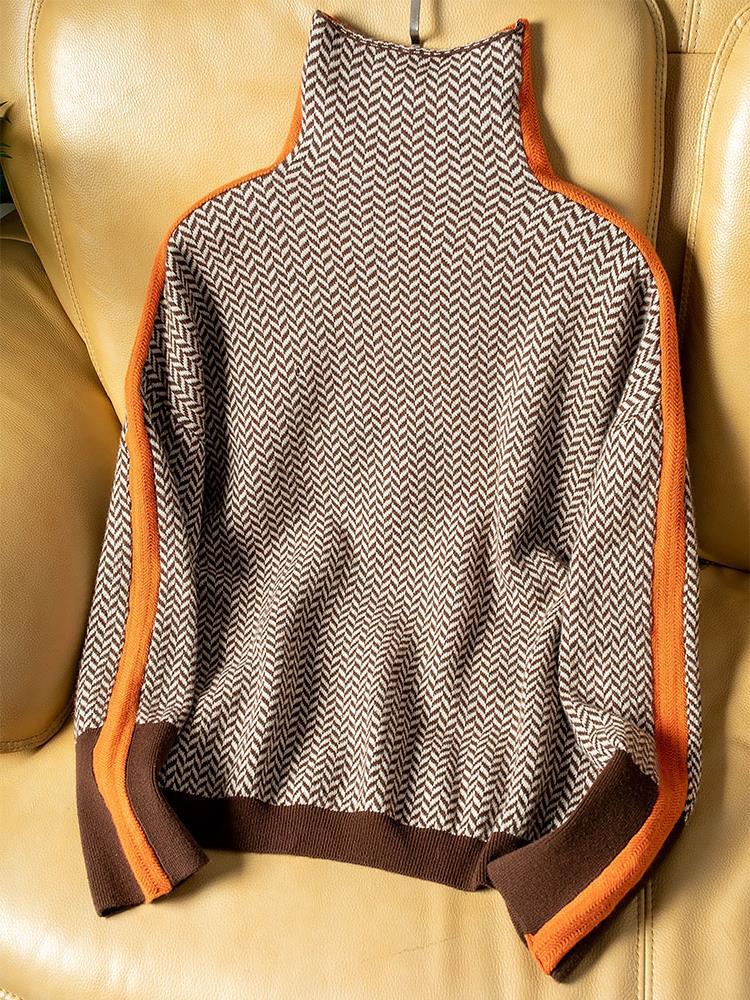 MAEVINA - RULLEKRAVESWEATSHIRT MED MARKANTE KONTRASTSTRIBER